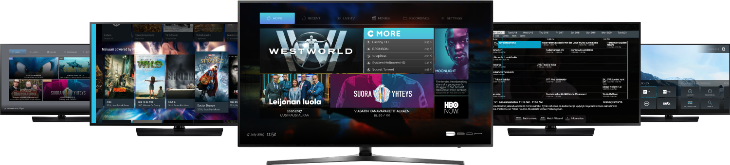 Display of multiple Hibox Aura TV Platform user interfaces on Smart TVs