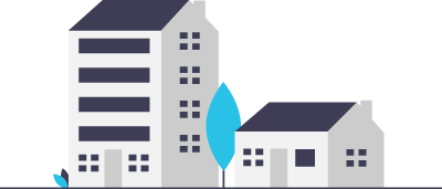 Illustration of buildings that represent an elderly care facility.