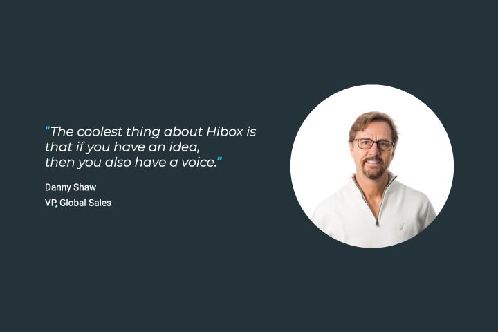 A quote and portrait of a Hibox employee.